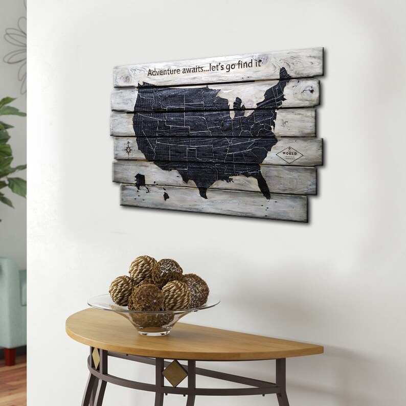 Wooden USA Map Wall Art Black and White US Map Print on Wood - Etsy