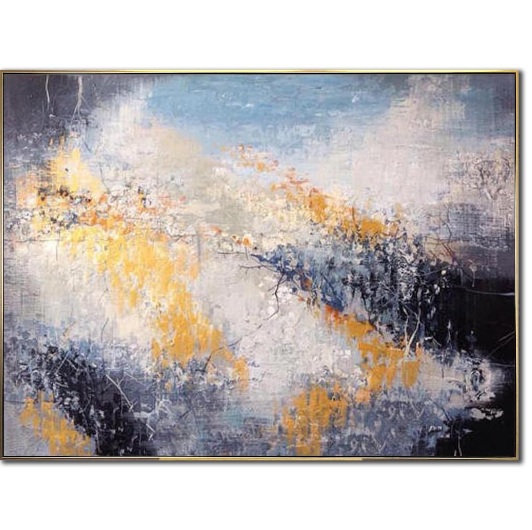 Large Abstract Blue and Yellow Painting on Canvas Colorful Art Modern ...