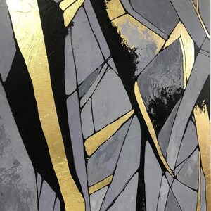 Original Gold Leaf Painting Large Abstract Painting Gray Painting Textured Art Abstract Acrylic Painting On Canvas Living Room Wall Art image 5