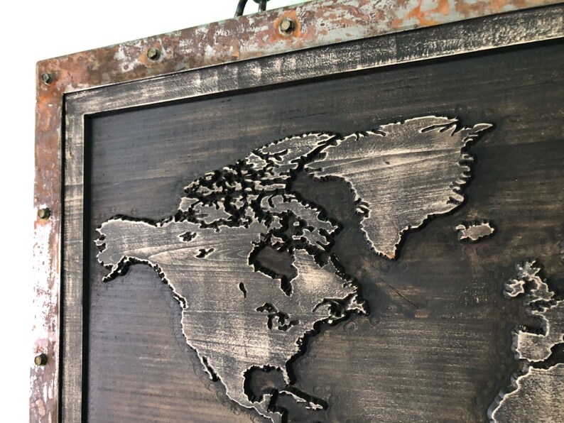 Original wall decor map Wooden art decor Exclusive World Map Etsy
