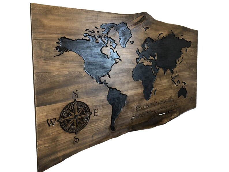Wooden World Map Wall Art Carved on Wood Map of the World Wood Etsy