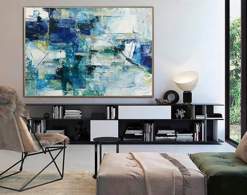 Original Abstract Blue Paintings On Canvas Acrylic Expressionist Art Modern Textured Wall Art Handmade Painting for Living Room Wall Decor image 3