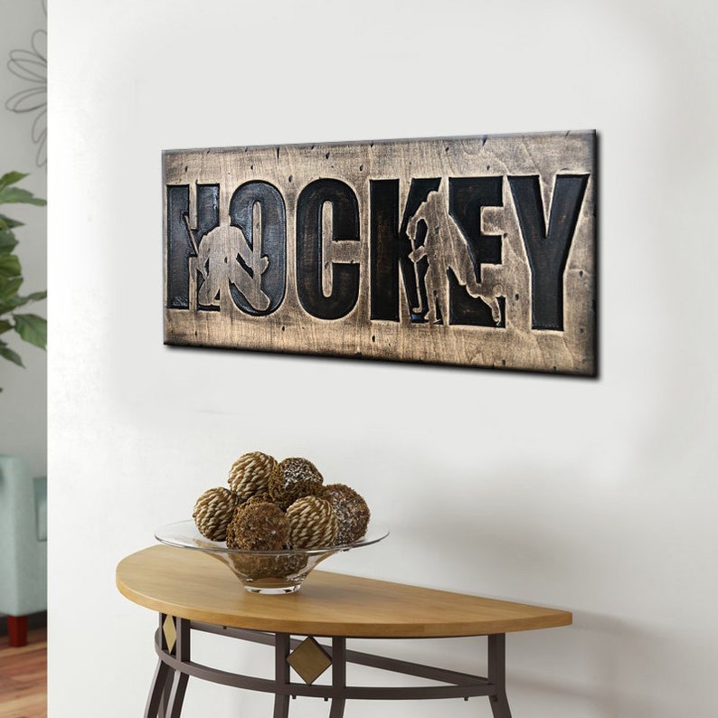 Hockey Wall Art Engraved Wood Sign Wooden Art Decor Custom Etsy