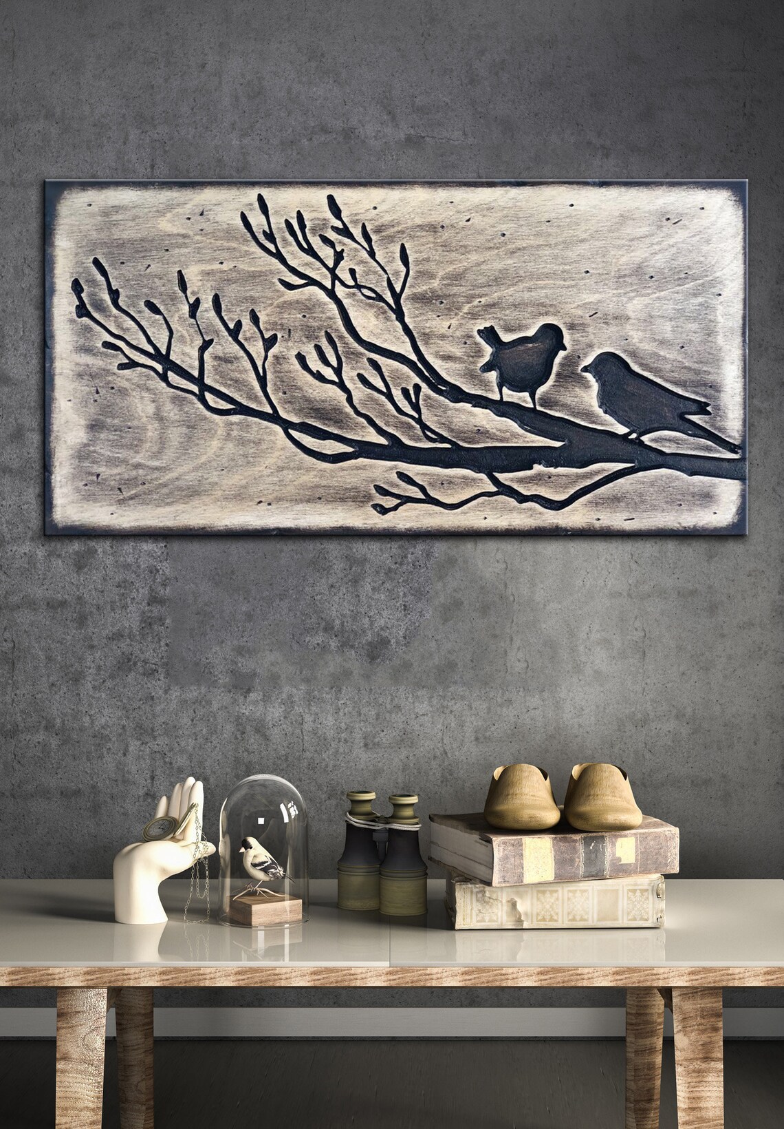 Birds Twig Wood Engraved Decor Bird Wall Hanging Art Wood Etsy