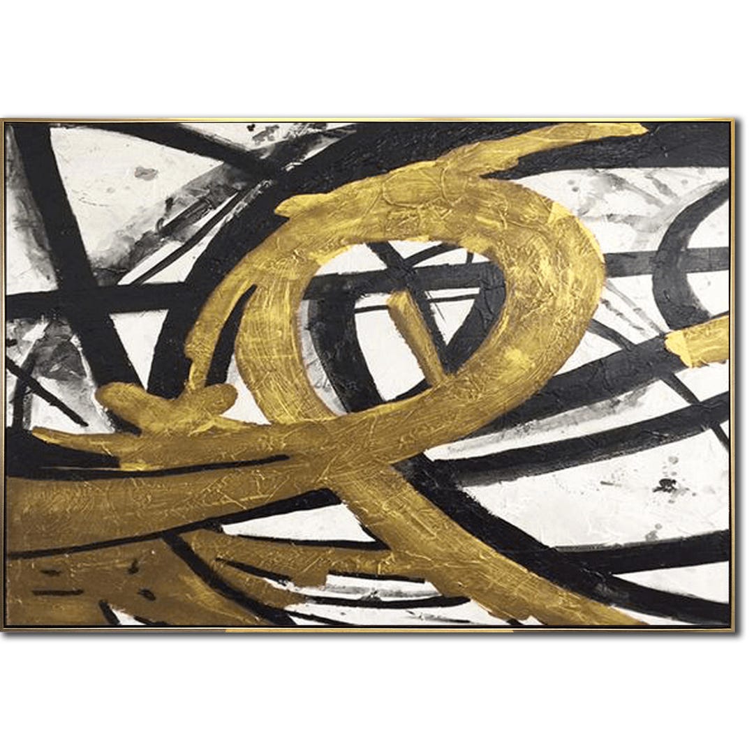 Luxury Abstract Gold Black and White Painting Modern Rich Textured Art ...