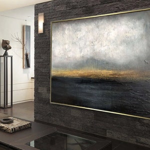 Large Abstract Painting Gold Horizon Painting Abstract Sunset Painting Modern Painting Thick Paint Unique Abstract Painting Original Art image 4