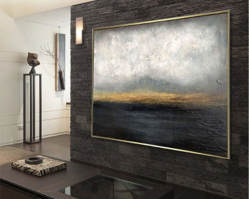 Large Abstract Painting Gold Horizon Painting Abstract Sunset Painting Modern Painting Thick Paint Unique Abstract Painting Original Art image 4
