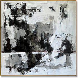 Dipinto astratto monocromatico in bianco e nero su tela, audace e minimalista, decorazione da parete neutra e contemporanea per casa o ufficio, 32&quot;x32&quot;