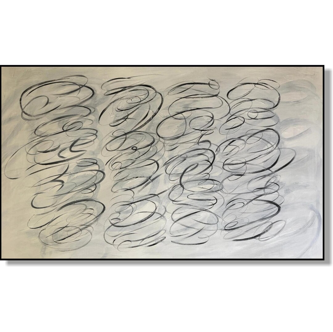Large Abstract Calligraphy Painting: Modern Black and White Art (38"x64 ...