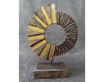 17.7x11.4" Creative Round Wood Sculpture Abstract Eclipse Original Hand Carved Home Decor ELEGY