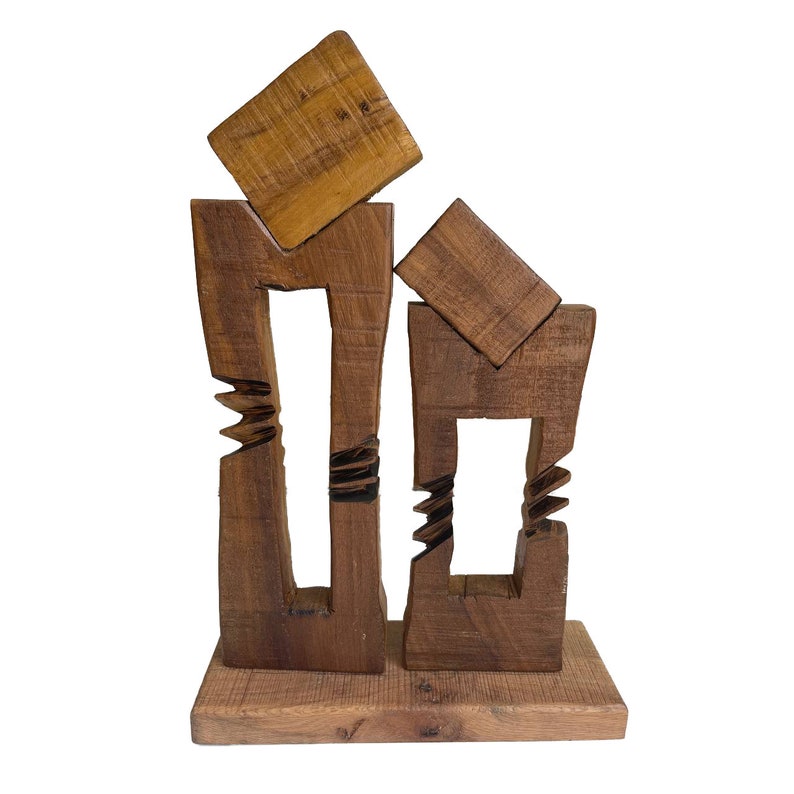 20.8x11 Escultura de madera abstracta arte estatua de madera arte tallado a mano mesa abstracta moderna arte de escritorio decoración original para la habitación DOS TORRES imagen 4