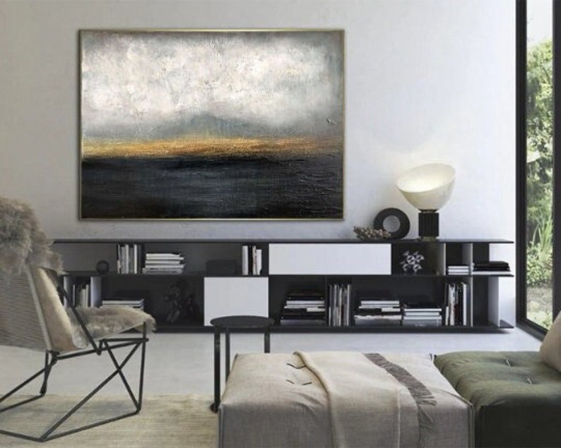 Large Abstract Painting Gold Horizon Painting Abstract Sunset Painting Modern Painting Thick Paint Unique Abstract Painting Original Art image 1