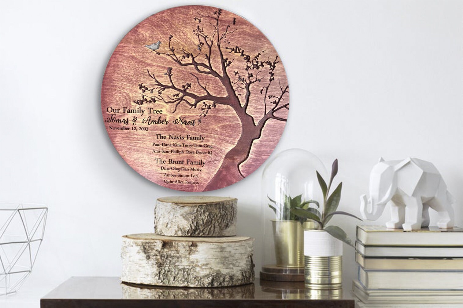 Family Tree Wall Art Round Wooden Sign Scorched on Wood Custom Etsy