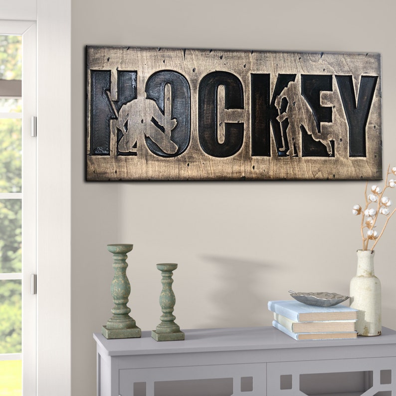 Hockey Wooden Wall Art Sport Wood Decor Custom Signage Etsy