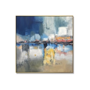 Colorful Harbor Reflection – Modern Abstract Canvas Wall Art
