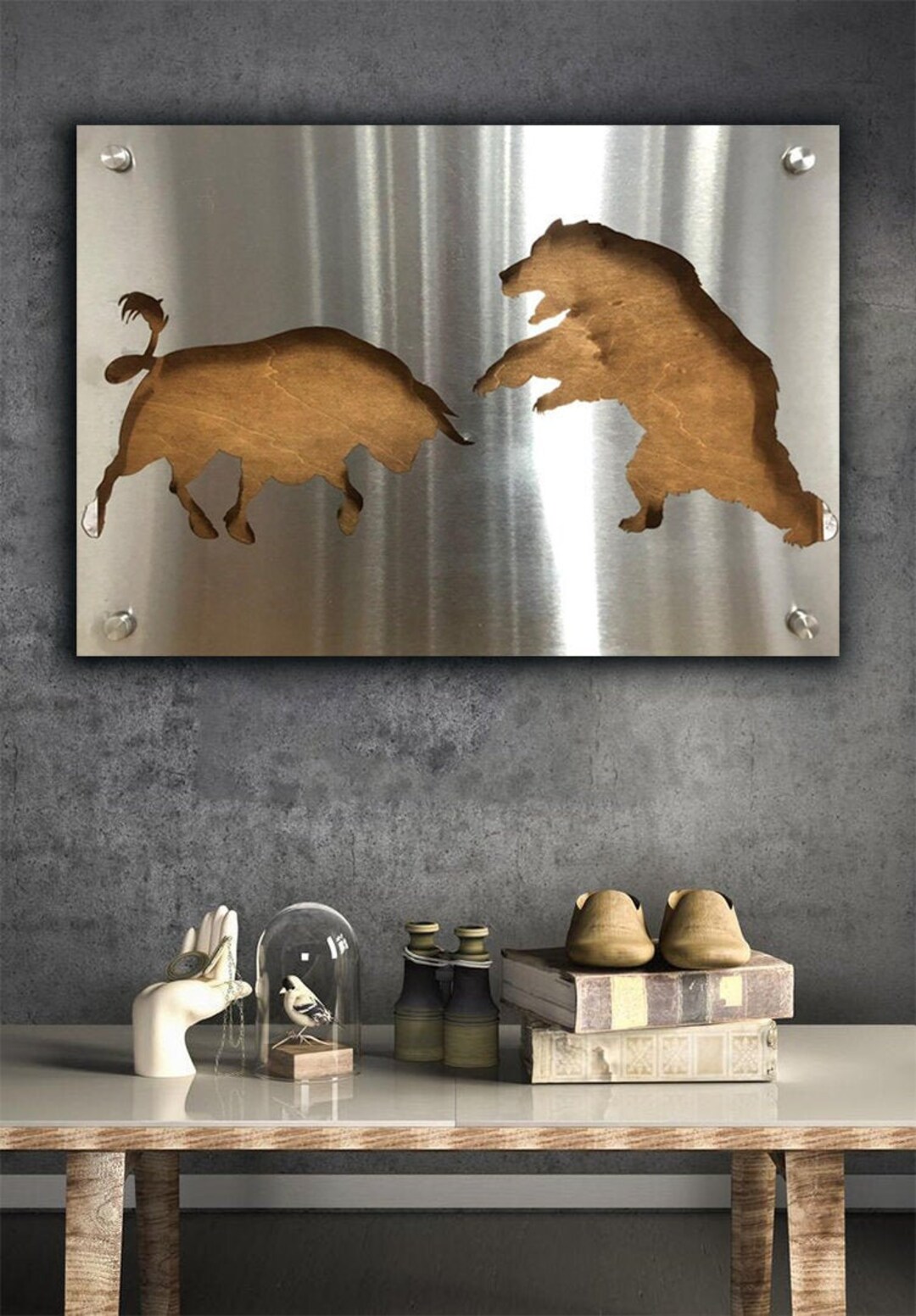 Metal Bull and Bear Wall Art Wall Street Stock Exchange Art Etsy