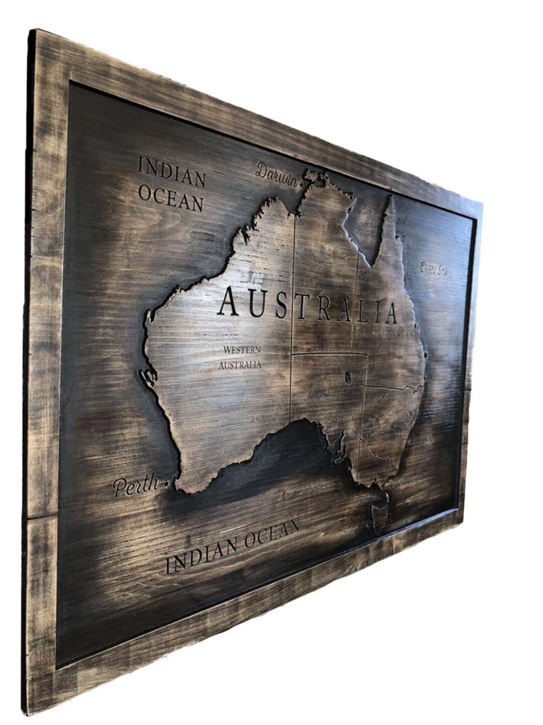 Australia Map Wood Decor Carved Wood Map Large Wooden Art Etsy