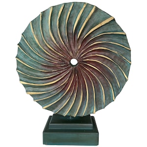 20x16 Creative Round Wood Sculpture Hand Carved Modern Sculpture Ribbed Desktop Art Original Table Figurine OCEAN VORTEX image 1