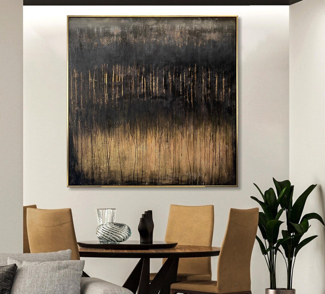 Large Black and Gold Abstract Painting – Textured Luxury Modern Canvas ...