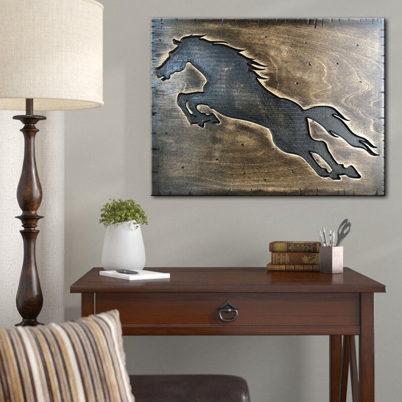 Horse Art Wall Hanging Decor Wood Art Office Decor Solid Wood Etsy