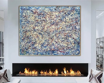 Colorful Paintings On Canvas Jackson Pollock Style Painting Texture Art Abstract Acrylic Modern Painting For Living Room 25.5"x31.5"