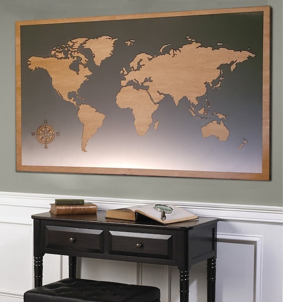 Matte Metal World Map Large Metal World Map Stainless Steel Etsy