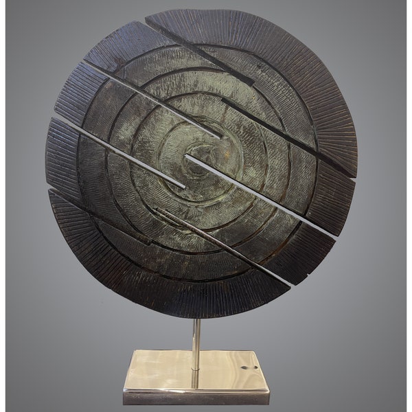 50x40 cm Original Runde Holz Skulptur Kreative Dunkles Holz Schreibtisch Kunst Abstrakte Holz Tisch Figur MAZE DISC