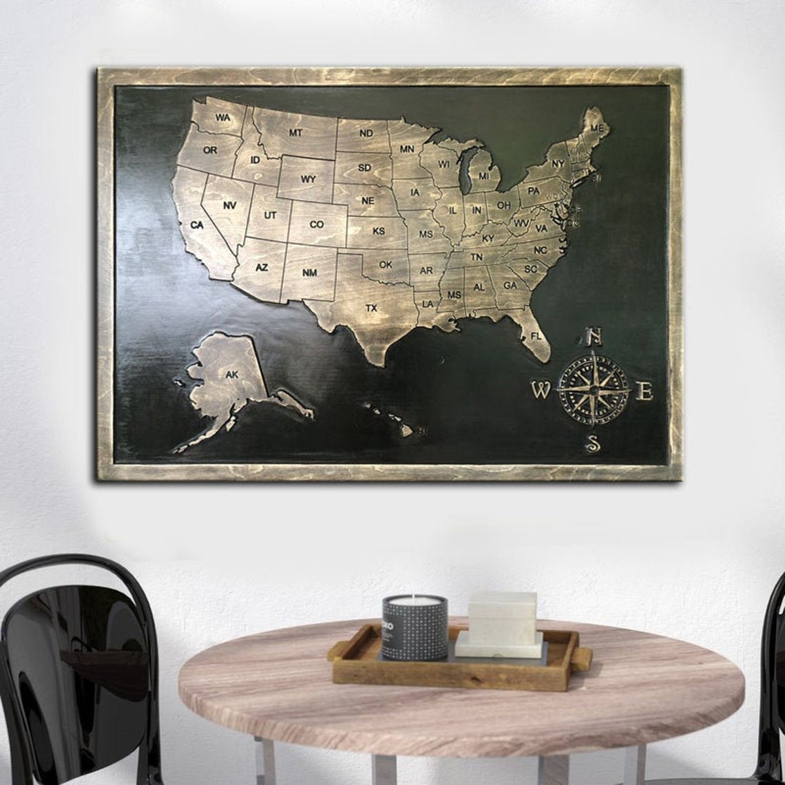 Wooden United States Map Wall Art Wood Map of USA Wall Decor Etsy