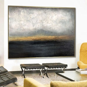 Large Abstract Painting Gold Horizon Painting Abstract Sunset Painting Modern Painting Thick Paint Unique Abstract Painting Original Art imagem 2