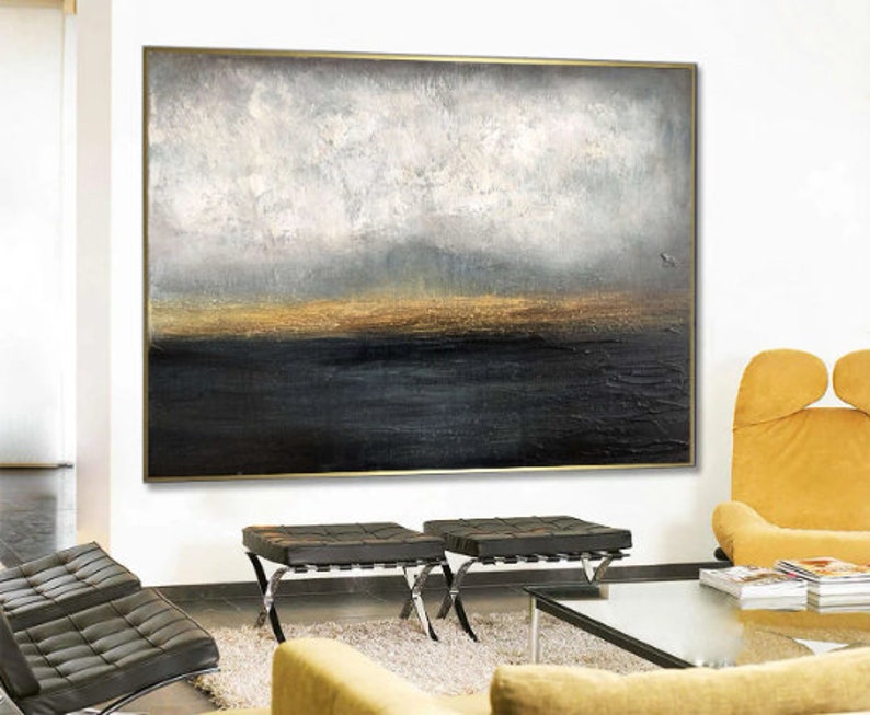 Large Abstract Painting Gold Horizon Painting Abstract Sunset Painting Modern Painting Thick Paint Unique Abstract Painting Original Art imagem 2