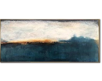 Blue Abstract Landscape Painting with Textured Layers