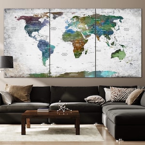 Moderne Aquarell Weltkarte Abstrakte Karte Multi Panel Wand Kunst Lernreise Geschenkidee für Wohnzimmer oder Büro Wand Dekor