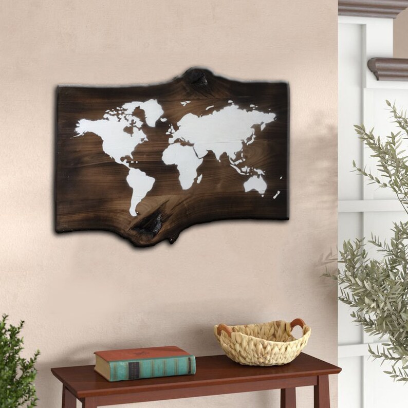 Wooden Map Of The World Office Decor Custom Sign Wall Hanging Etsy