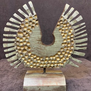 15.8x15.8 Creative Figurative Wood Sculpture Hand Carved Modern Sculpture Gold Wood Desktop Art for Home PHEASANT image 2