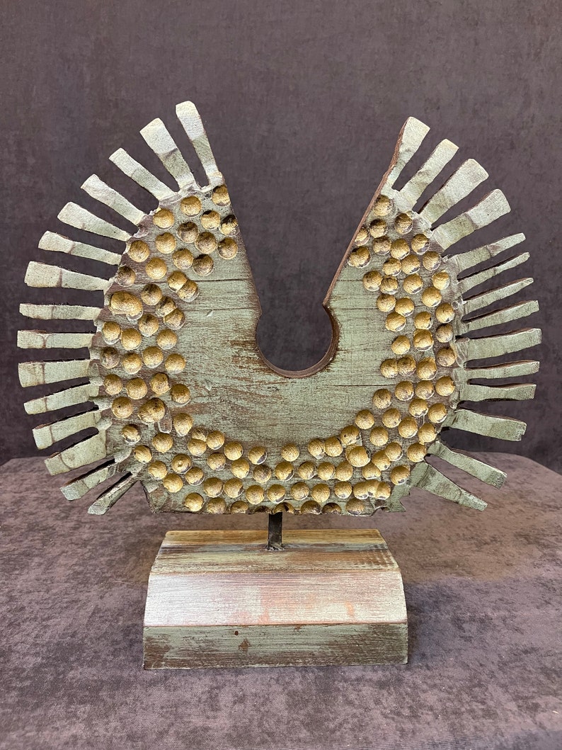 15.8x15.8 Creative Figurative Wood Sculpture Hand Carved Modern Sculpture Gold Wood Desktop Art for Home PHEASANT image 2