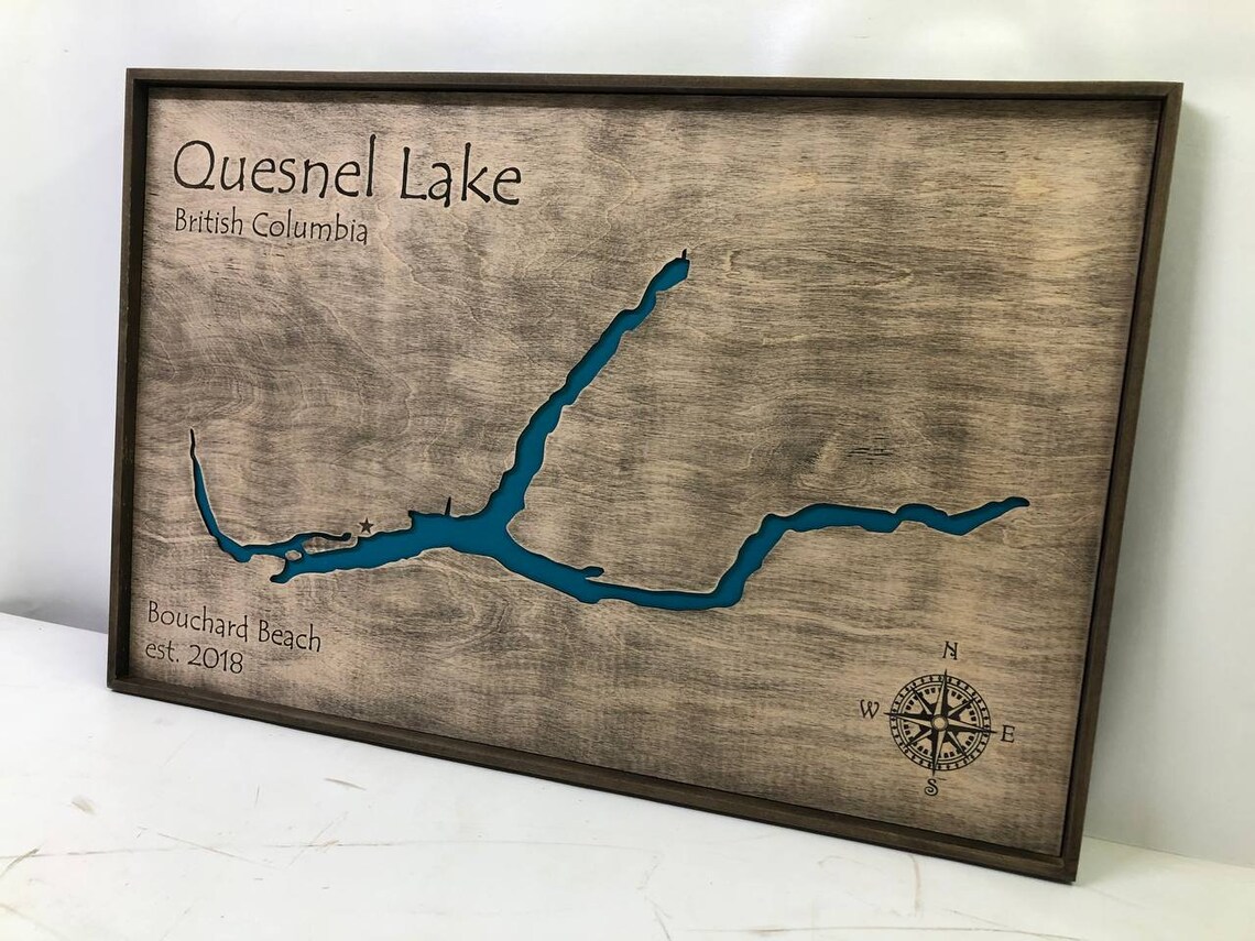 Quesnel Lake Lake Wooden Map Engraved on Wood Map Wall Hanging Etsy UK