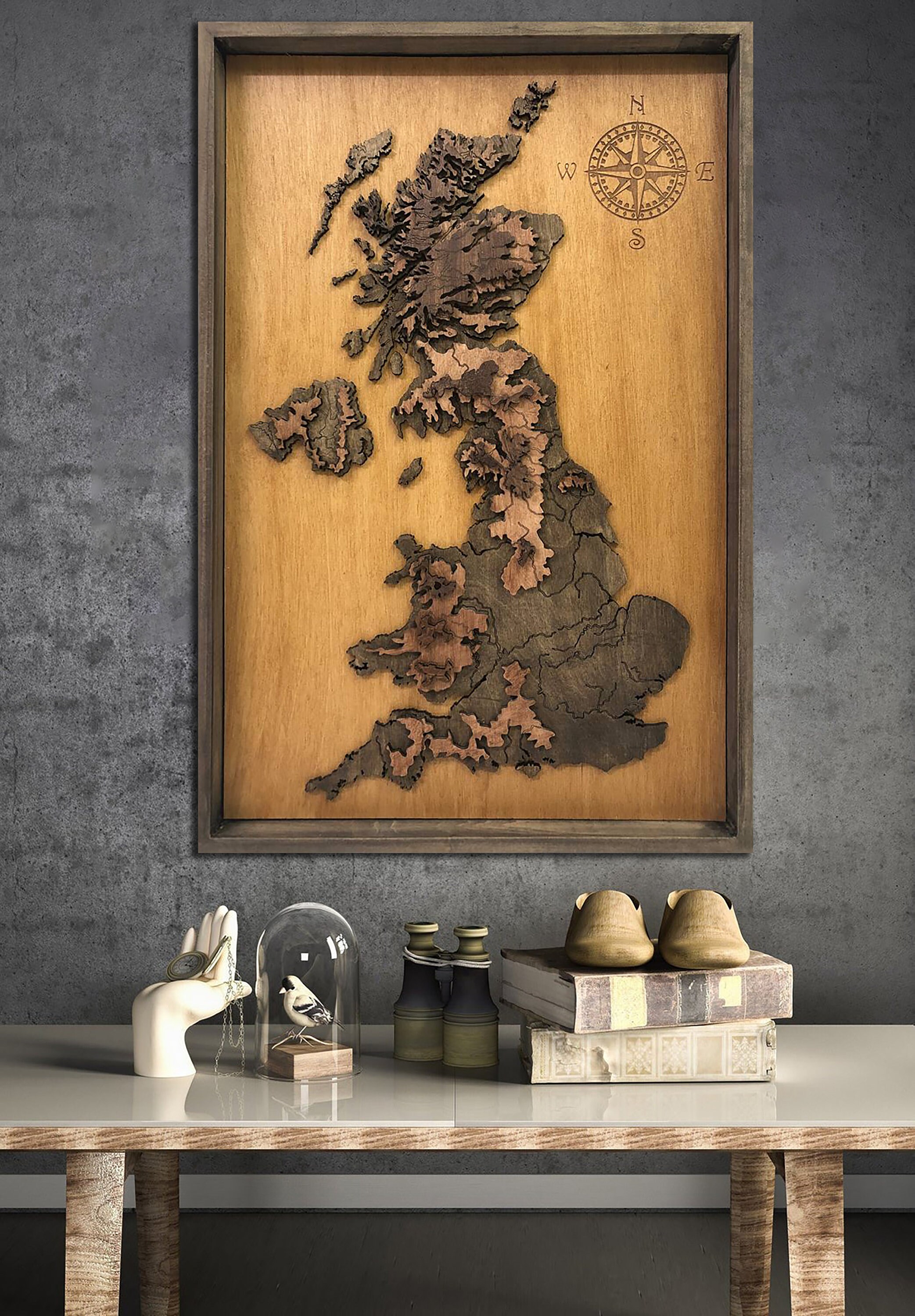 UK Map Art British Isles Map Wooden Map Wall Art United | Etsy