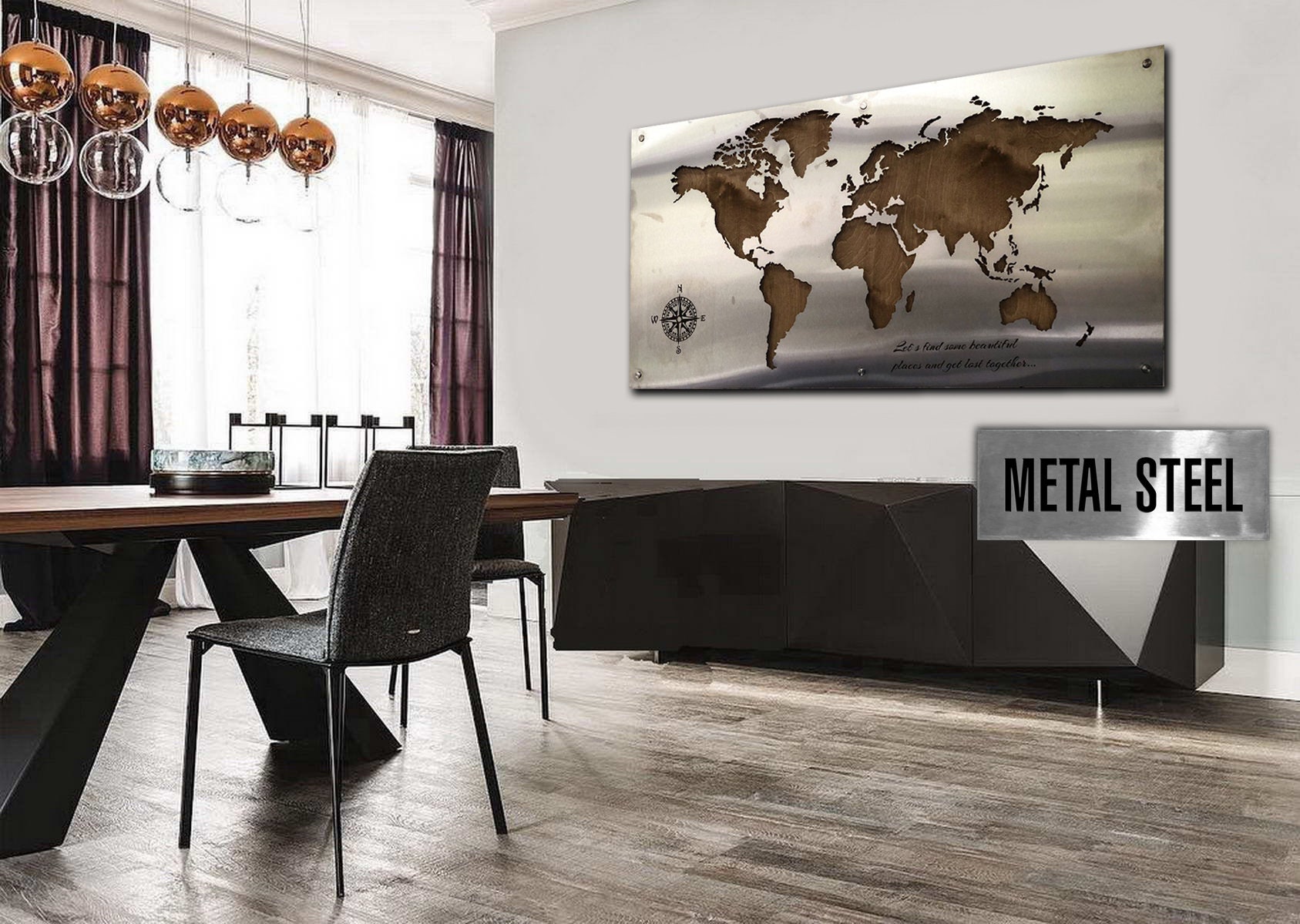 Metal World Map Stainless Steel Map of the World Unique Metal Etsy