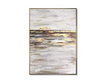 Textured Beige & Gold Abstract Painting on Canvas