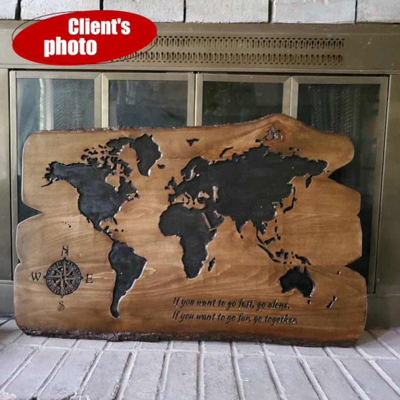 Laser engraved Wooden world map Natural wood Wood burning art Etsy