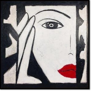 Original Abstract Bold Minimalist Face Painting Modern Black White Red Wall Art Abstract Feminine Portrait Pop Art Contemporary Wall Decor