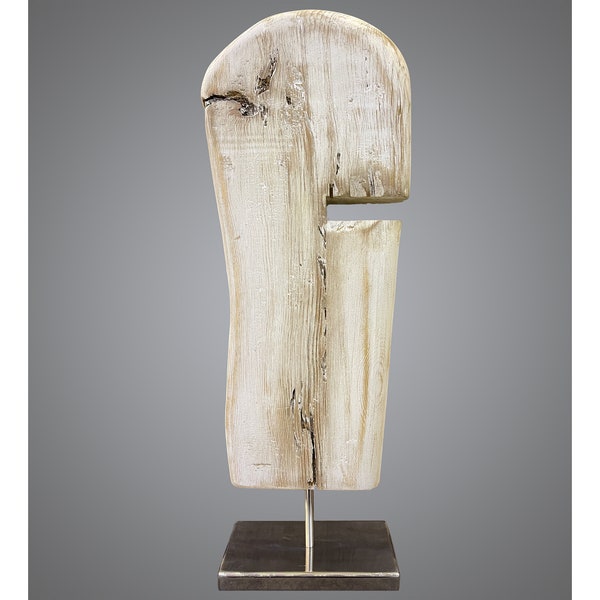 22x7" Abstract Vertical Wood Sculpture Modern White Wood Ribbed Desktop Art Original Table Figurine for Room Decor TRIGGER