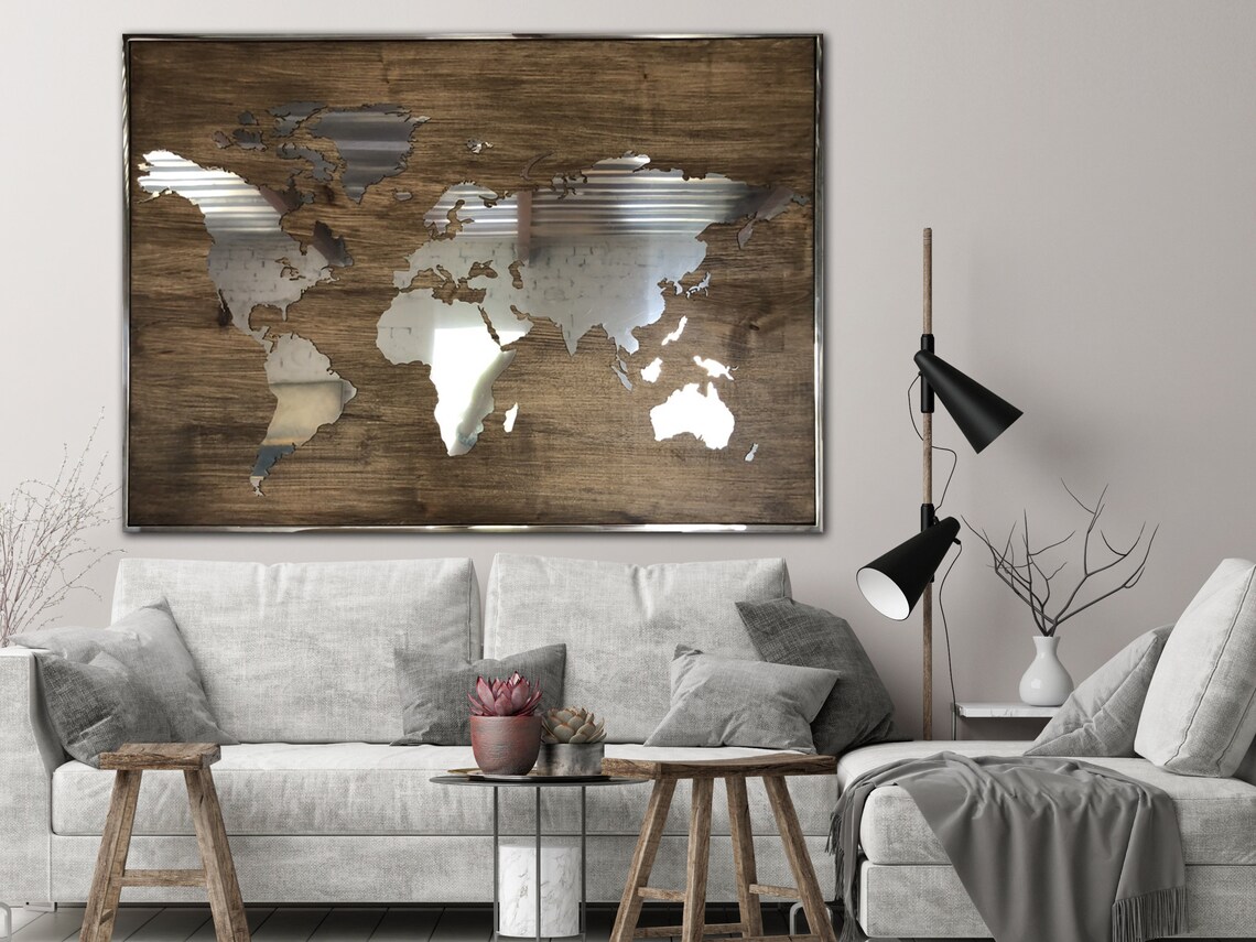 Original Metal World Map Large Metal World Map Metal Wall Map Etsy