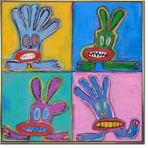 Abstract Bold Pop Art Painting Colorful Whimsical Faces Graffiti-Inspired Art Modern Urban Contemporary Artwork Wall Decor 46&quot;x46&quot;