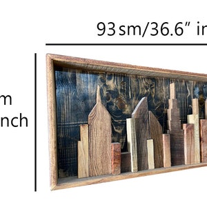 Cityscape 3D Wooden Plaque Cityscape Carved On Wood Panel Cityscape Sign Wall Hanging Decor Wood Carved Deocr for Indie Room Decor image 2