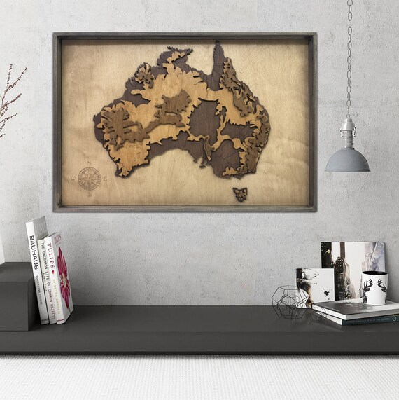 Australia Wooden Map Carved Wood Map of Australia Australia Etsy