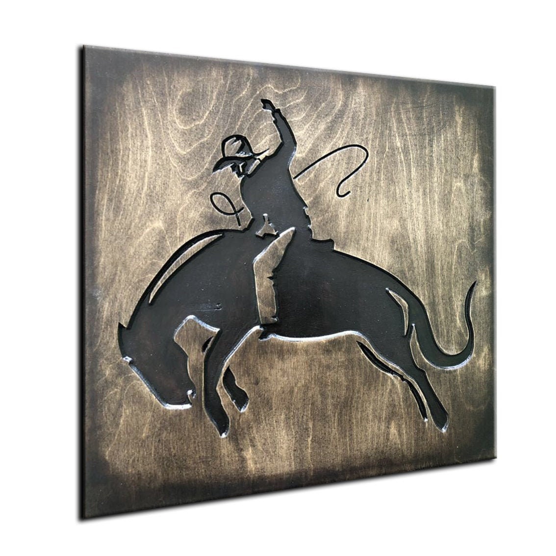 Cowboy Wall Art Rodeo Wall Hanging Carved Wood Panel Rustic Etsy