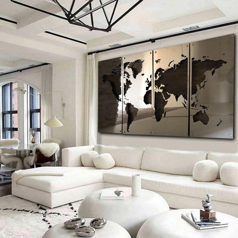 Steel World Map Metal Wall Decor Map Wall Art Map Gifts Steel Etsy