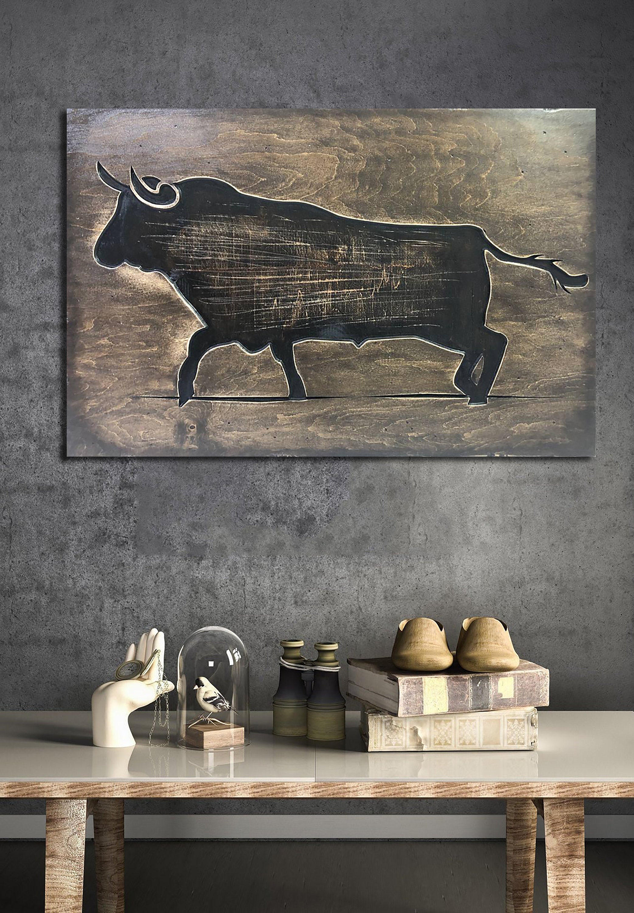 Bull Engraved On Wood Animal Wall Art Wall Hanging Farm Decor Etsy