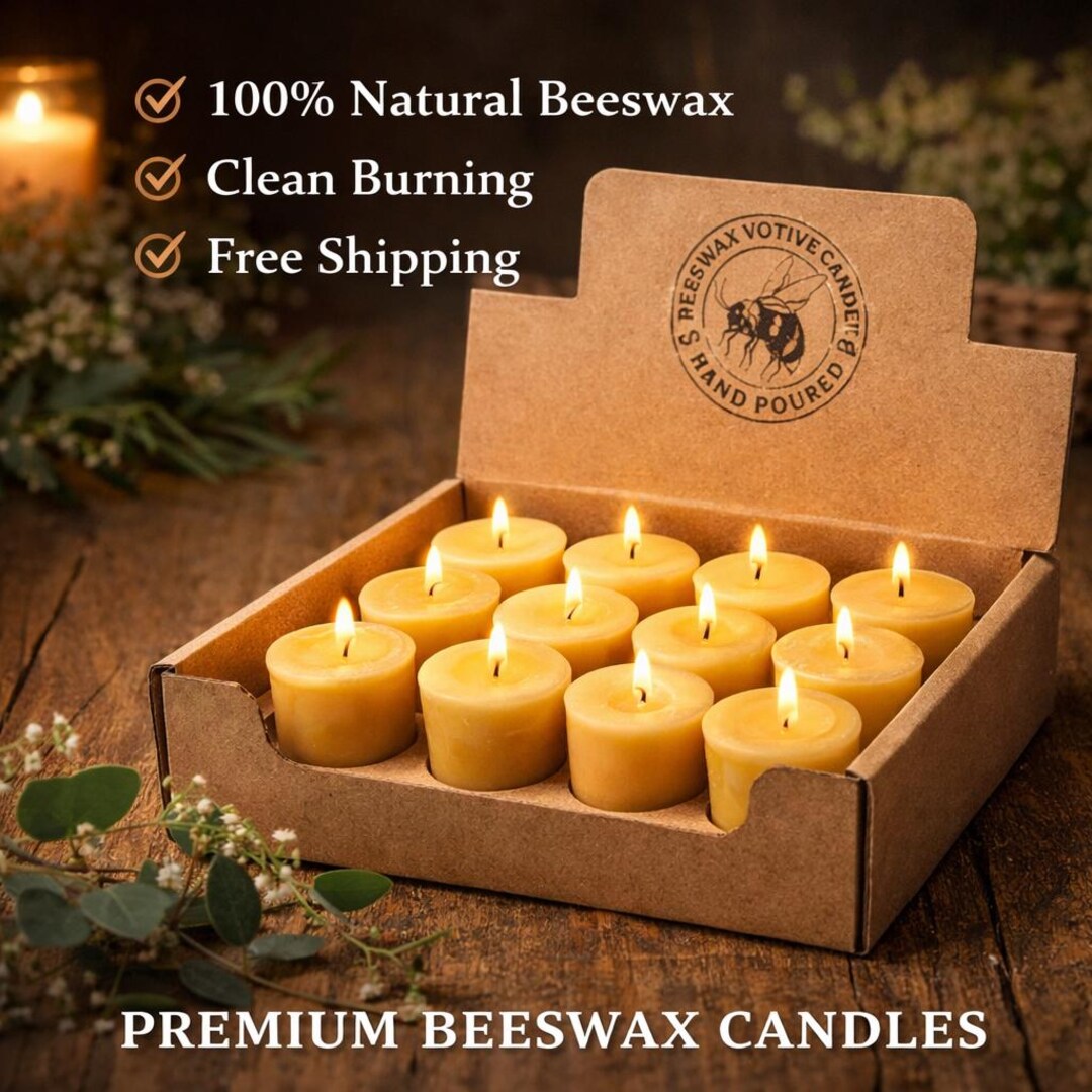 Hand Poured Beeswax Votive Candles – Natural Honey Scent, Clean Burning ...